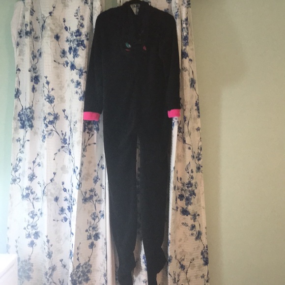 New nwot Hoodie Cat Onesie footed black pink - Picture 8 of 14